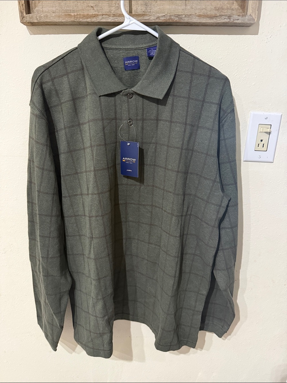 Arrow Olive Green Windowpane Long-Sleeve Polo